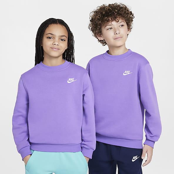 Boys Purple Crew Neck Long Sleeve Shirts. Nike
